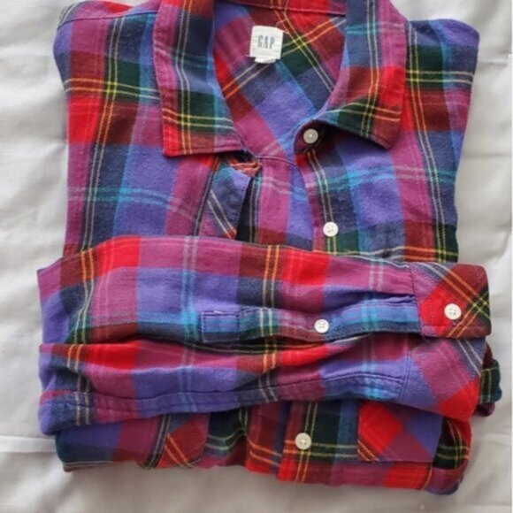 GAP Super Soft Purple "DRAPEY" Plaid Flannel Shirt - Picture 2 of 16